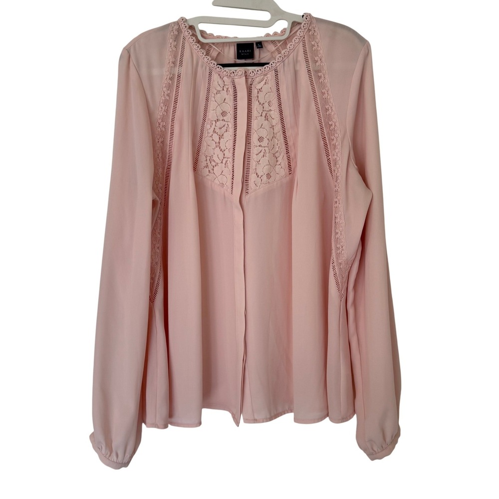 Kaari Blue Top Large Blush Pink Lace Inset Long Sleeve Romantic Boho Regency